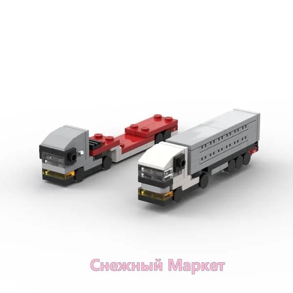 Набор миниатюрных грузовиков MOC из мелких деталей конструктора тягач с длинной платформой