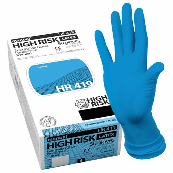 Перчатки латексные смотровые MANUAL HIGH RISK HR419 Австрия, 25 пар (50 шт.), размер ХL (очень большой)