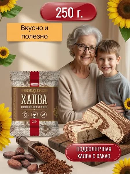 Мишкино Халва подсолнечная с какао 250 г. постный продукт