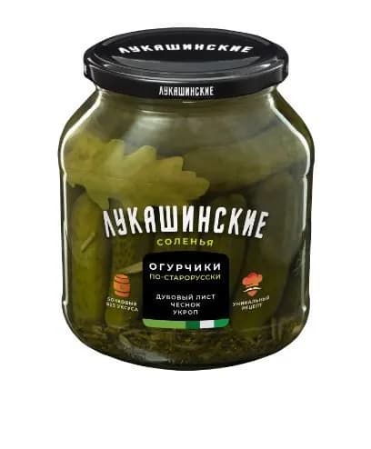 Лукашинские огурчики соленые по-старорусски с зеленью и дубовым листом, 670 г