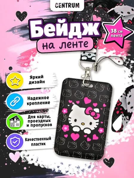 Чехол бейдж для пропуска на ленте с карабином, пластиковый, с принтом / держатель для пропуска, бейджик для школьника на шею
