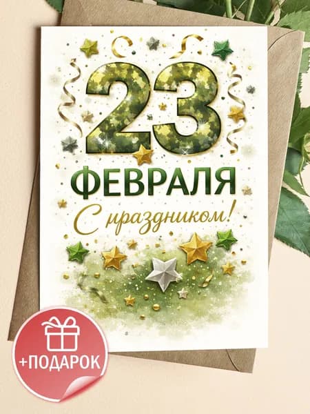 Открытка подарочная 23 февраля с конвертом