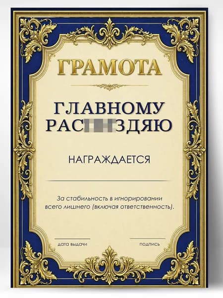 Прикольный диплом, шуточная грамота в офис А4