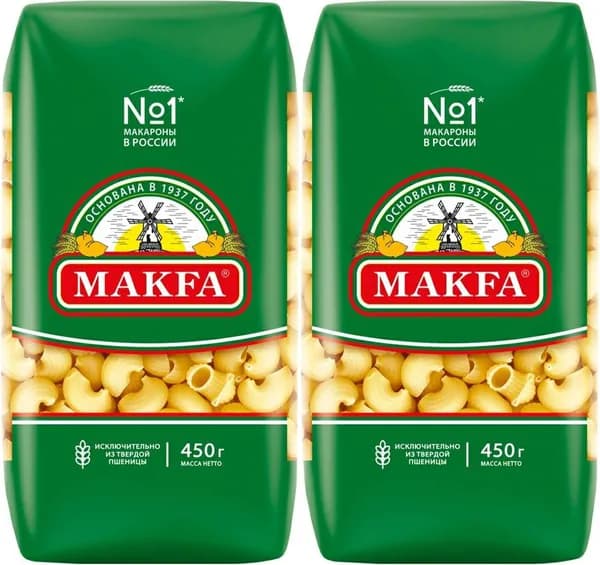 Макаронные изделия Makfa Улитки, комплект: 2 упаковки по 450 г