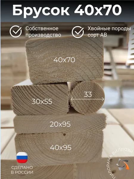 Брусок строганный хвоя 40х70х100мм 1шт