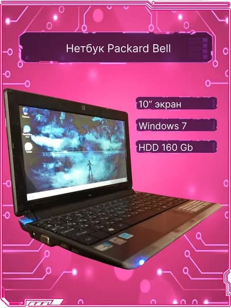 Packard Bell Ноутбук 10.1", Intel Atom N450, RAM 1 ГБ, HDD 160 ГБ, Windows Home, черный