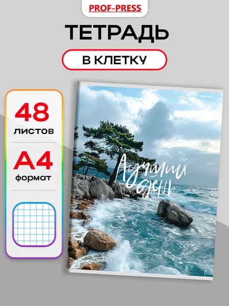 Тетрадь A4 48 листов в клетку на скрепке Prof-Press