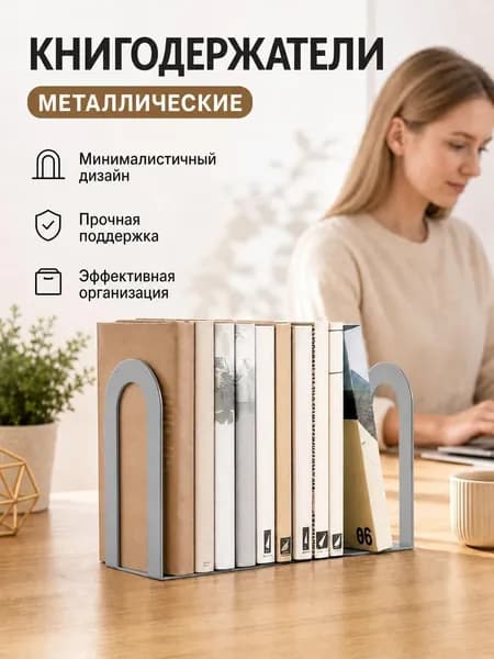 Держатели для книг металлические, упоры для полок и стола, ограничитель книжный лофт, 1 пара (2 шт)