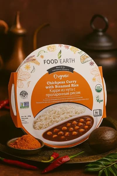 Карри из нута с пропаренным рисом без глютена, Vegan 300г FoodEarth BIO (Индия)
