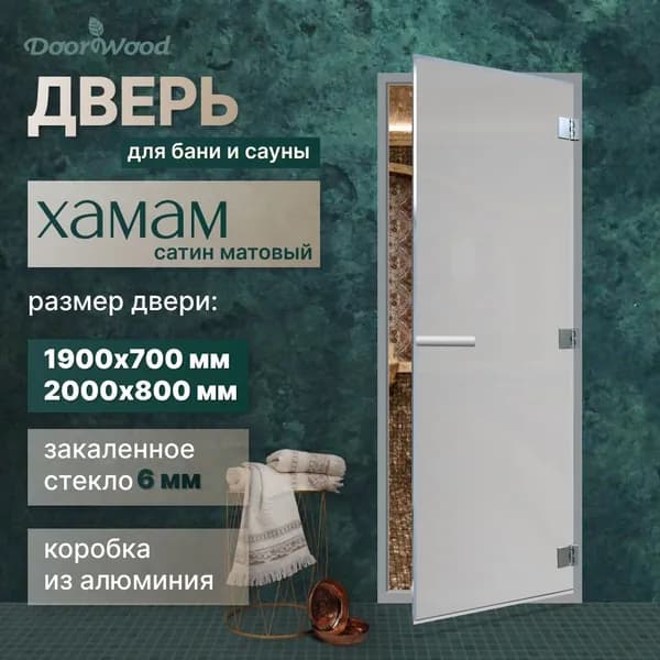 Дверь ХАМАМ матовая сатин 2000*800 ЛЕВАЯ