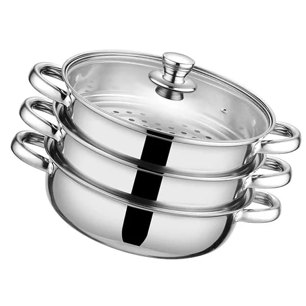 3-х уровневая пароварка со стеклянной крышкой безопасная для посудомоечной машины