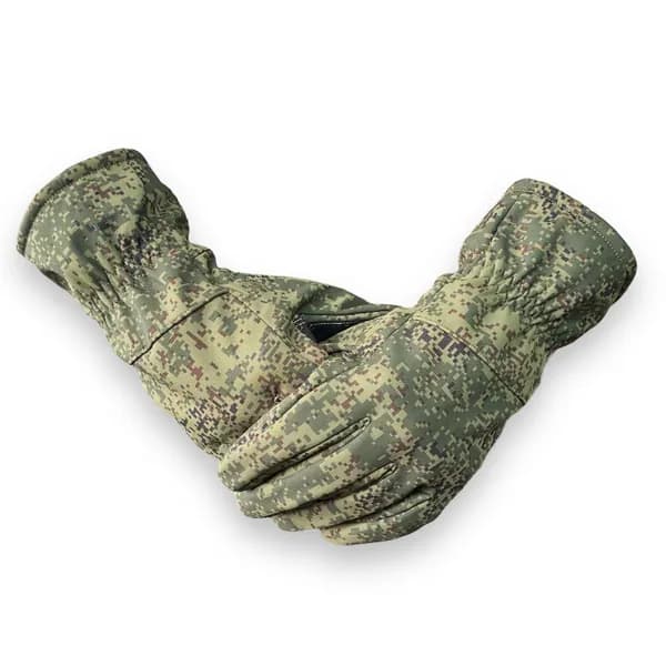 Ветрозащитные зимние перчатки SoftShell Shark Skin (Камуфляж Цифра); флис; тефлоновая пропитка; противоскользящая вставка на ладони