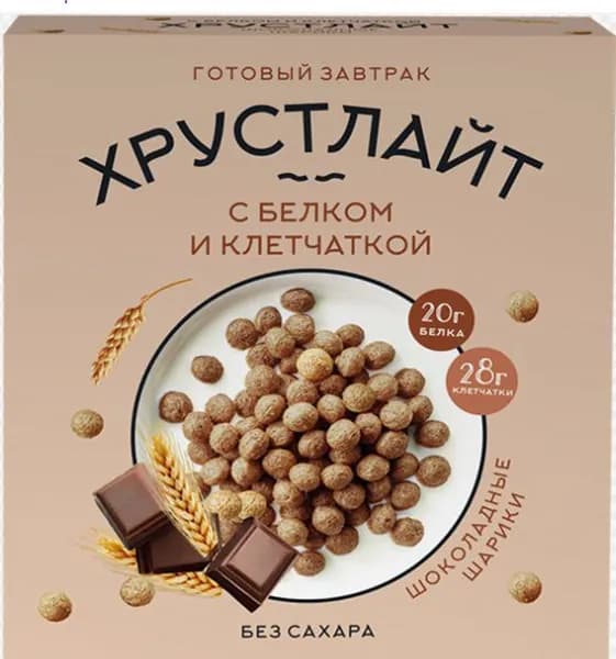 Сухой завтрак Хрустики с белком,клетчаткой и шоколадом 100гр