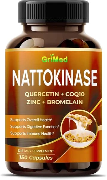 GriMed Nattokinase капсулы с кверцетином, CoQ10, цинком и бромелайном - Диетическая добавка - 150 капсул