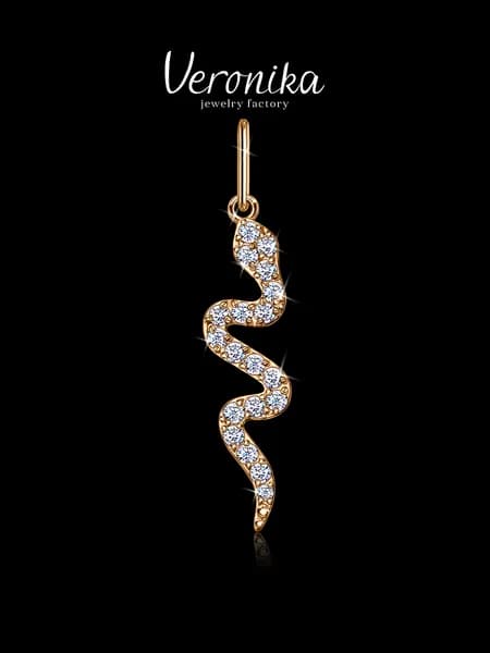 Подвеска серебро 925 пробы позолоченная Змея с фианитами Veronika jewelry factory