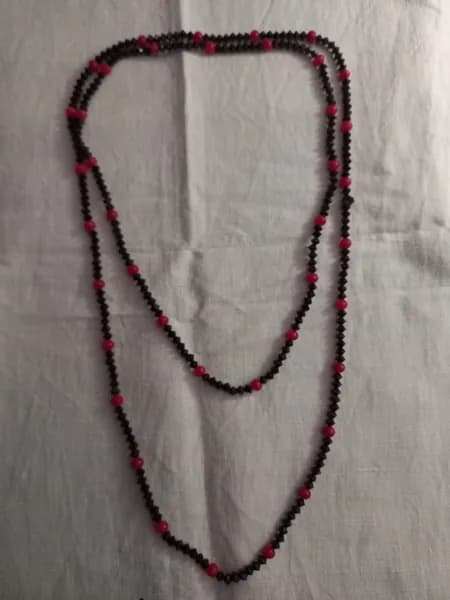 Бусы (колье) винтажные пластиковые из СССР, диаметр 140 см, 2-х рядные, красно-черные