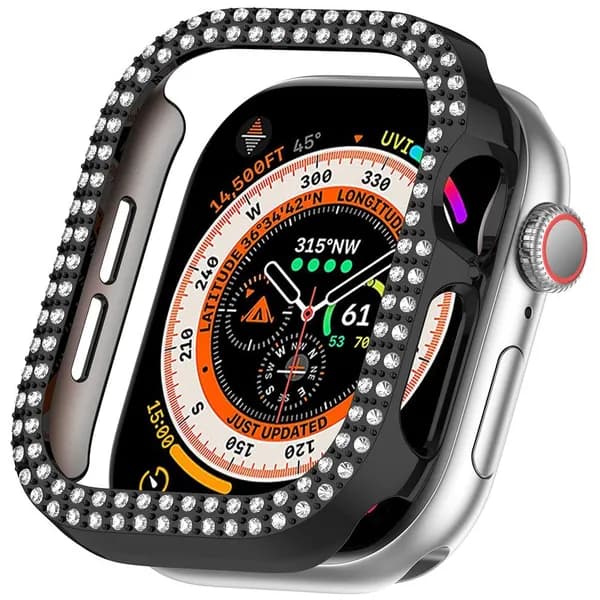 чехол для Apple Watch Series 10, 46 мм, черный, с двойным рядом страз