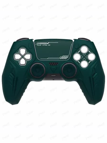 PlayVital Силиконовый чехол PS5, полная защита, совместим с док-станцией, CyberMech дизайн, накладки на стики, Гоночный зелёный