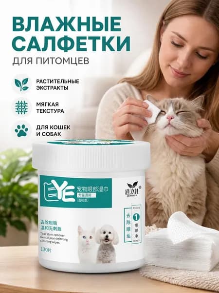 Влажные салфетки для домашних животных 130 шт, универсальные для кошек и собак, очистка глаз и ушей