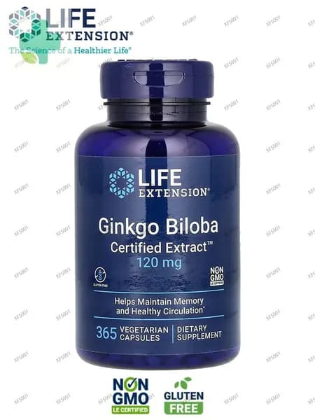 Life Extension, Гинкго билоба (Ginkgo Biloba), 120 мг, 365 вегетарианских капсул.