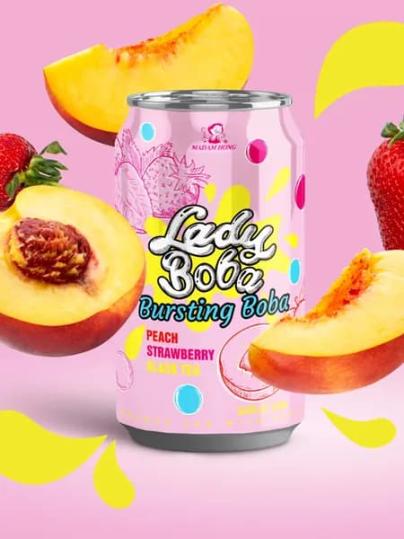 Зеленый чай Gummy Boba Latte со вкусом персика и клубники 470 мл, Китай