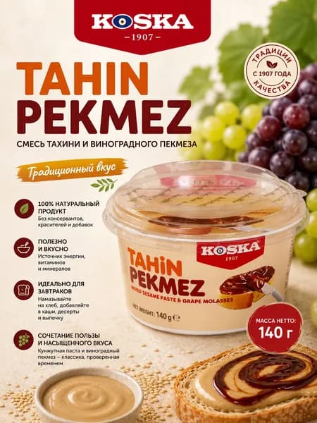 Паста Koska Tahin Pekmez смесь тахини и виноградного пекмеза, 140 г