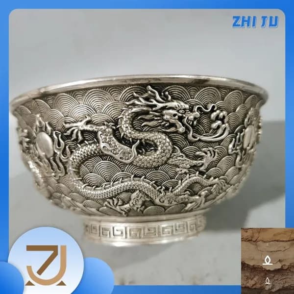 Чаша старинная с орнаментом, посеребренная, для коллекции