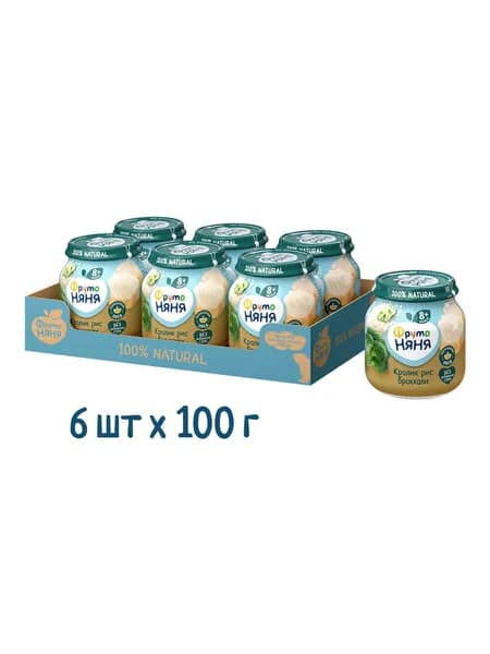 Пюре мясорастительное ФрутоНяня рис с кроликом и брокколи, 100 г x 6 шт