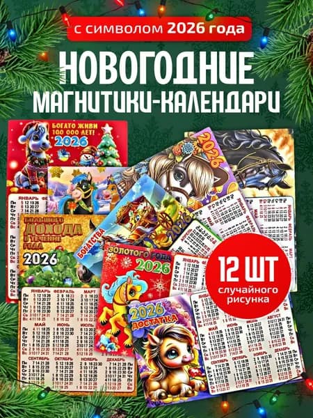 Магнит календарь с новым годом лошади 2026 14.5х9.5 см Ассорти 12 шт