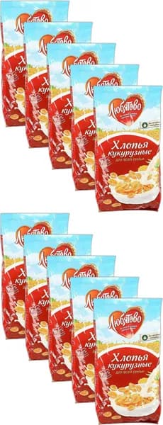 Сухой завтрак хлопья Любятово кукурузные, комплект: 10 упаковок по 300 г