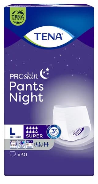 Трусики Tena ProSkin Pants Night Large, суперабсорбирующие, для ночи, 30 шт. в упаковке 110-135 cm
