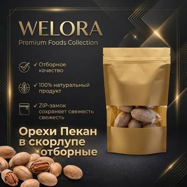 Welora Premium пекан в скорлупе натуральный, орехи цельные 150 г