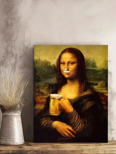 Картина "Живопись на холсте Мона Лиза Леонардо да Винчи с пивом 30 х 40" 30x40 см