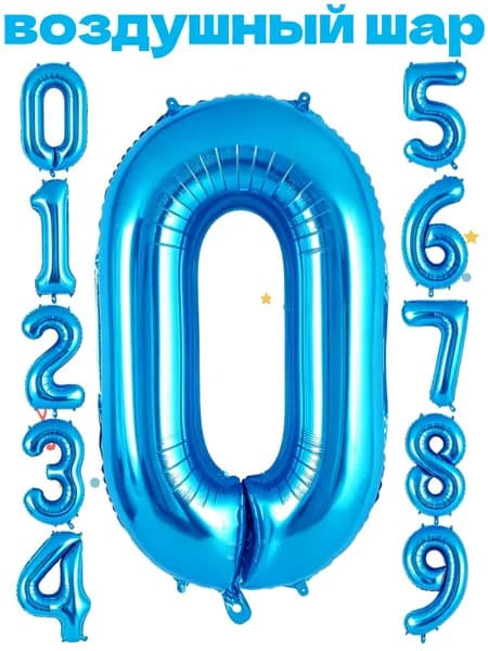 Воздушный шар цифра 0, синий, фольгированный 40inch