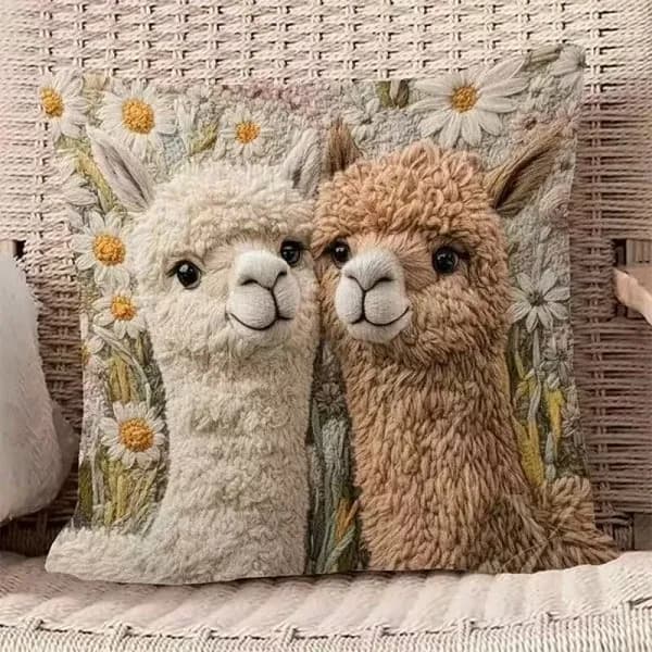 Наволочка 45x45 см 1 шт лён, коричневый, слоновая кость животные