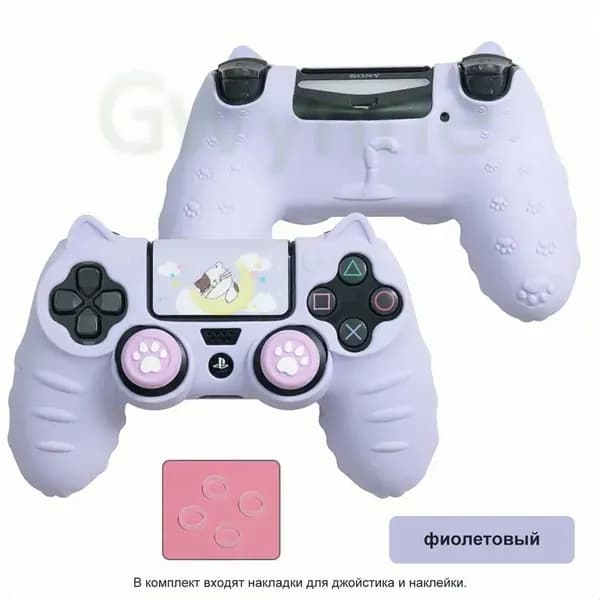 Чехол для контроллера PS4 / Мягкий силиконовый чехол Mark Life с милыми котоушками / анти скольжение и потоотделение