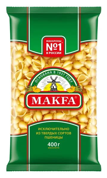 Макароны Makfa / Макфа Ракушки группа А, высший сорт 400г, макаронные изделия