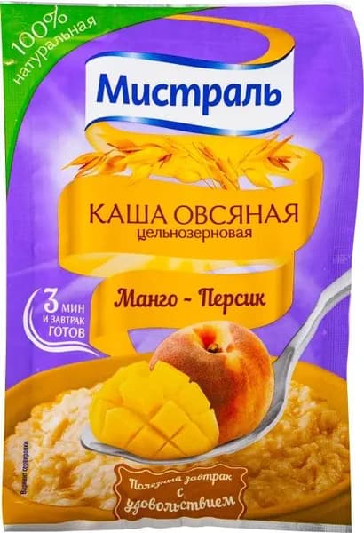 МИСТРАЛЬ Каша овсяная Манго-Персик 15 шт по 40г