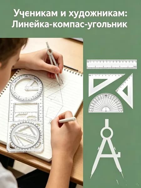 Универсальная чертежная линейка 3-в-1 для рисования: для начальной, средней и старшей школы