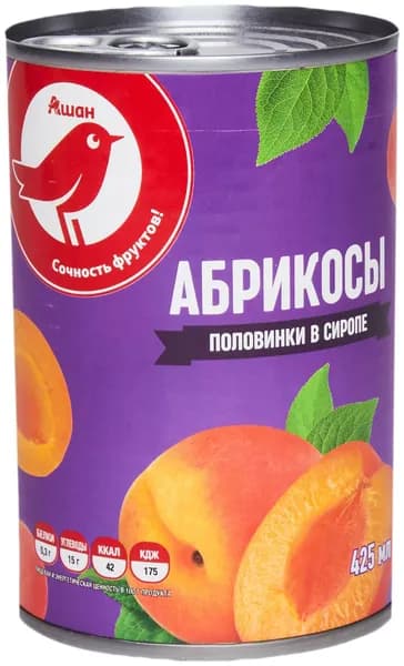 Абрикосы консервированные АШАН Красная птица половинки в сиропе, 425 г