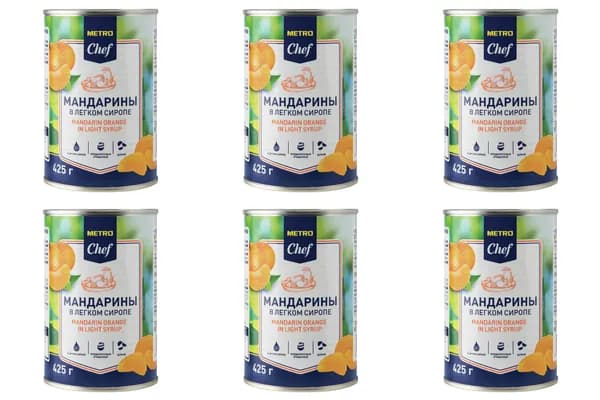 METRO Chef Мандарины в легком сиропе, 425г, 6 шт