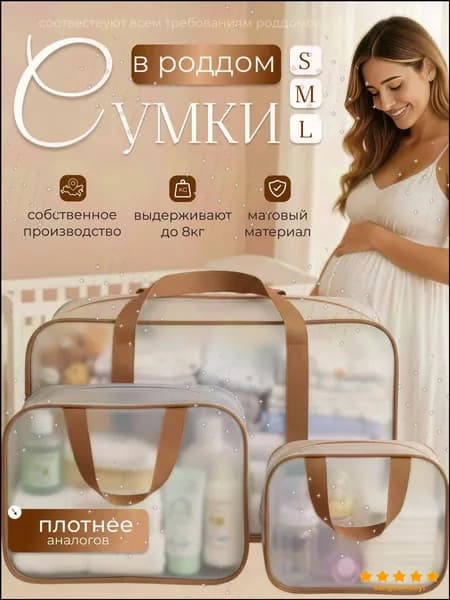 Сумки в роддом прозрачные для беременных набор 3 шт. без наполнения для мамы и малыша