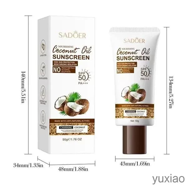 Солнцезащитный крем с кокосовым маслом SADOER SPF50 PA+++, увлажняющий, 50 г