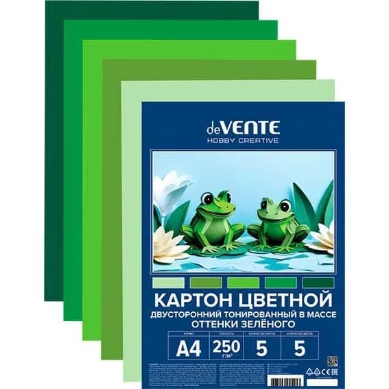 Картон цветной двусторонний тонированный А4 5л 5цв deVENTE 8114531, оттенки зелёного, пластиковый пакет, европодвес