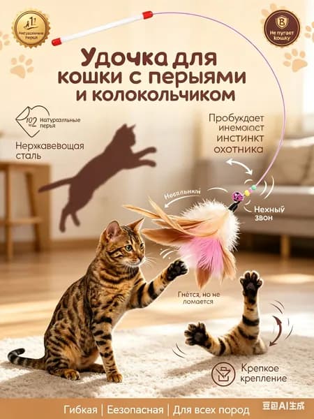 Игрушечное кошачье перо и палочка, интерактивные, без батареек, для игр и развлечения с домашними животными