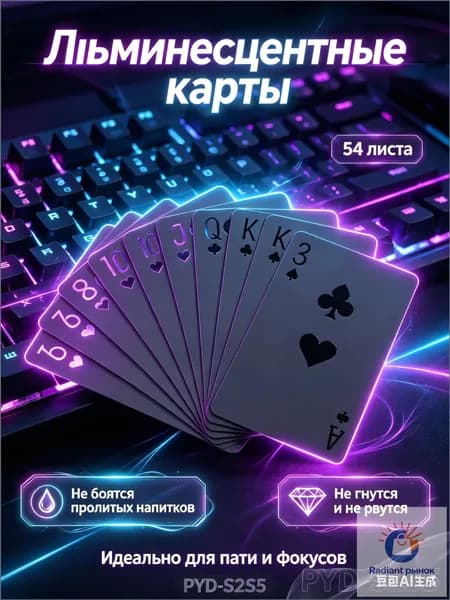 Игральные карты для покера, 54 листа-флуоресцентные лазерные, для настольных игр и фокусов