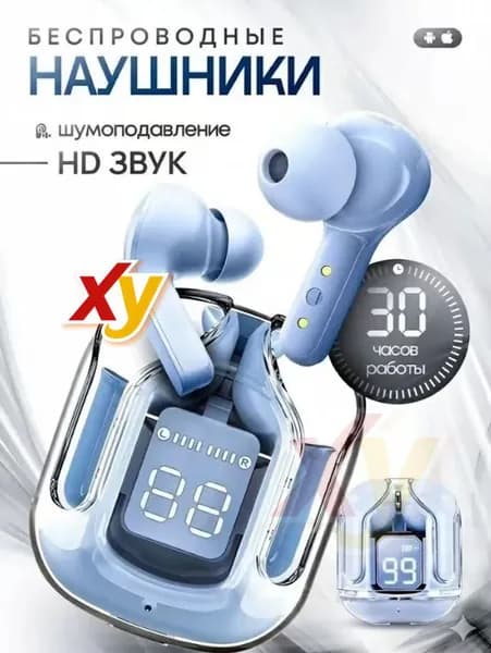 Наушники беспроводные с микрофоном, белый, синий