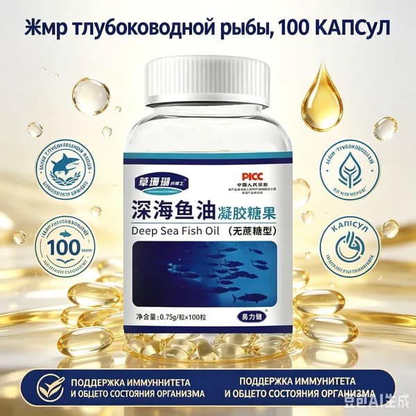 Акулий жир в капсулах, DHA, для иммунитета, для сосудов, ногтей и волос. 100 капсул.