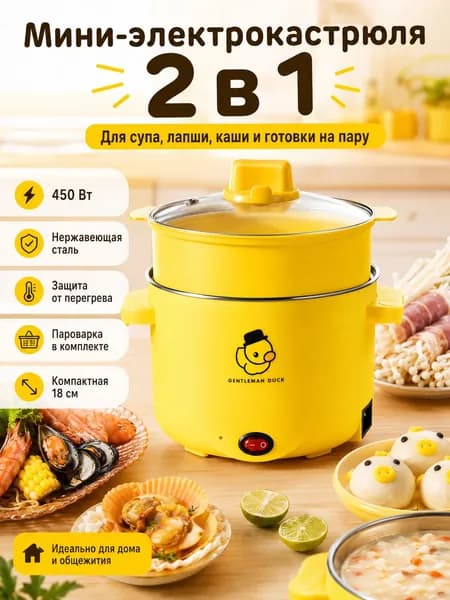 Мини-рисоварка 2 в 1 с пароваркой, электрическая кастрюля 450 Вт, чаша из нержавеющей стали, защита от перегрева, для риса, каши, супа и лапши, для дома и общежития