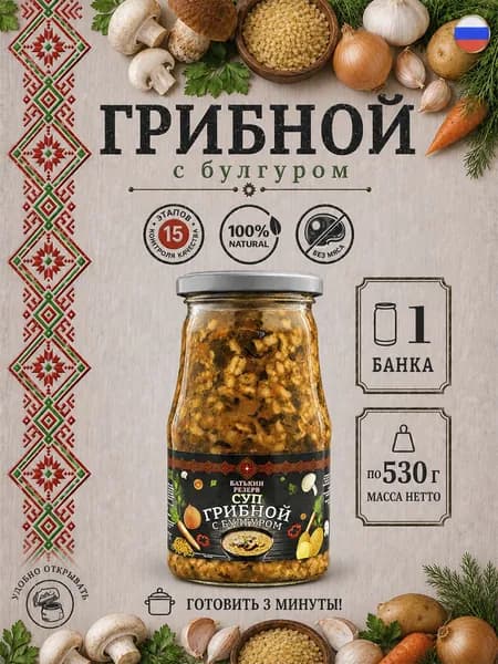 Суп грибной с булгуром Батькин резерв, 1 шт по 530 г
